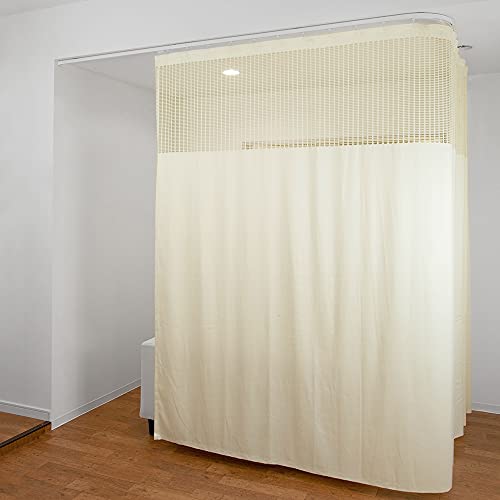 【中古品】病院用ネット部分ありカーテン（クリーム色）幅400cm丈235cm 医療用カーテン ネット40cm 制菌ネットカーテン UE-185 幅