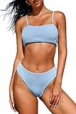 ZAFUL Bikini Textured Removable Straps Padded Bandeau Two Piece Bathing Suits for Women Blau S