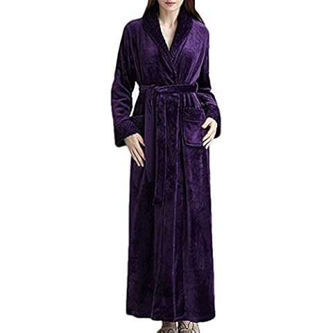 Dressing Gown, Unisex Flannel Robes Luxury Soft Robe Cosy Fluffy Towelling Bathrobe for Women/Men Purple M Cover