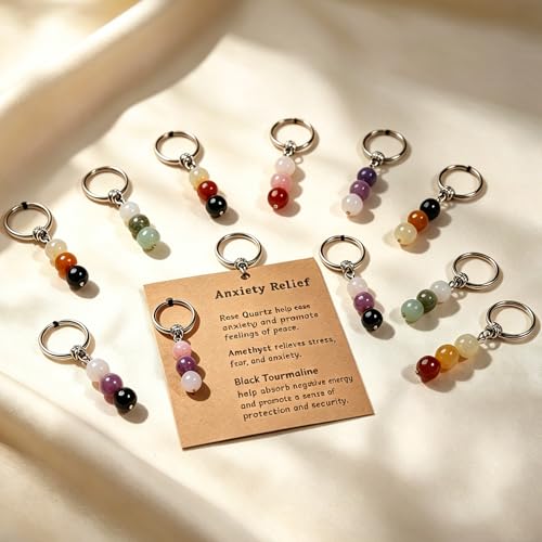 Image of GINAZL Natural Crystals Keychain Gift for New Beginnings, New Beginnings Gifts for Coworker Anxiety Relief Keychain for Women