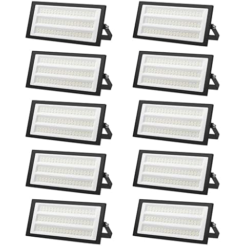 Sararoom 10 Pack 100W LED Flood Light Outdoor, 10000LM Super Bright LED Security Lights with Wider Lighting Angle, 6500K Daylight Stadium Lights, IP66 Waterproof Floodlight for Yard, Street, Garage Cover
