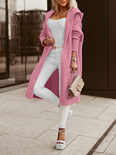 Image of Aoysky Womens Long Cardigans Cable Knitted Open Front Oversized Hooded Outerwear Sweater Coat