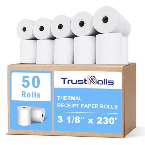 Image of (50 Rolls)3 1 /8 x 230 Thermal Paper Receipt Rolls, Smooth Printing for POS Systems, Cash Registers, Restaurants & Retail Printers, 55 GSM. BPA-Free