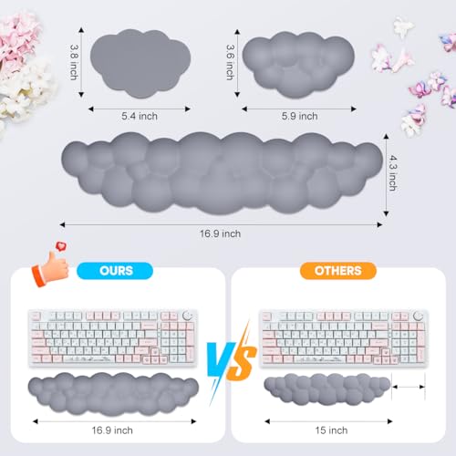 Image of JIKIOU Upgrade Leather Cloud Wrist Rest for Keyboard and Mouse & Cup Pad | Wish Gift-Cute Cloud Shape, Comfortable and don't Irritate to Skin, Non-Slip PU Base,Soft Memory Foam filled for Pain Relief