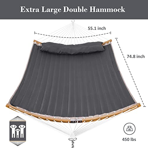 Suncreat Portable Hammock With Stand Included, Double Hammock With Curved Spreader Bar, Dark Gray #TOP5