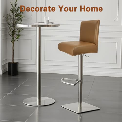 Image of PU Leather Bar Stool Covers with Backs, 2 Pack Stretch Waterproof Bar Stool Chair Covers Washable & Comfortable Barstool Covers Slipcovers with Back for Pub /Counter /Dining Room (Light Coffee)