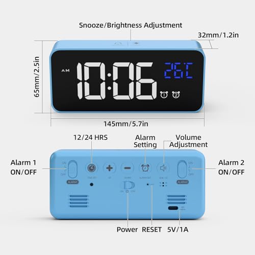 Image of Digital Alarm Clock with Large LED Display Mirror with Temperature Indicator Dual Alarm, Snooze, 4 Degrees Brightness Adjustment, 13 Music Settings, USB Connection, Bedroom