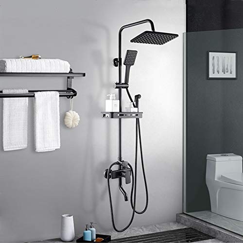 LIUDRPENG. Schwarz-Dusche-Satz Home Kupfer Körper Europäische Badezimmer Dusche Thermostat Dusche Brausenset Schöne praktische (Color : Square) Cover