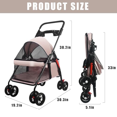 Carrinho de bebê para animais de estimação com gaiola dobrável para cães e gatos com cesta de armaze