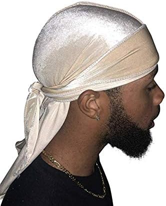 Velvet Durag Doo Du Rag – White Colored Mane Du-rag Cap Hat Men Smooth and Thick Cold Label Boo Boo Waves Deluxe Dorag Cap Silky