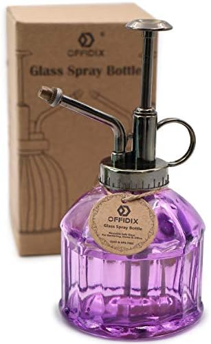 OFFIDIX Glass Watering Spray Bottle,Plant Mister Watering can Indoor with Bronze Plastic Top Pump, Glass Small Watering Can for Garden, Plants, Cleaning (Purple)