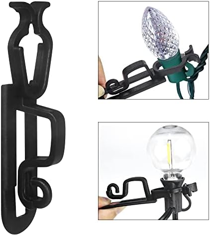 Vikdio 50 Pcs Black Gutter Hooks, Holiday Lights Clips, Christmas Outdoor Lights Clips, Hang Hooks Work with C9 C7 C6 Icicle Lights, Mount to Gutters Shingles Roof Fence. No Tools Required