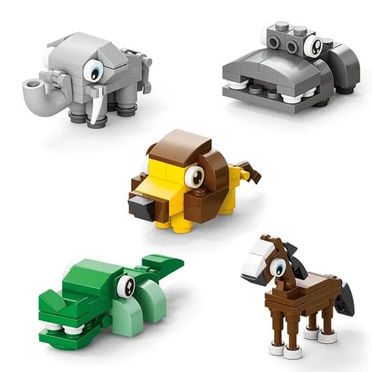 Image of Building Blocks Bricks Set, Build, Learn and Play, Construction, Educational Interactive Creative DIY Toy, Compatible with All Major Brands (10 in 1, Cute Wildlife Jungle Animals Paradise, 296 Pcs)