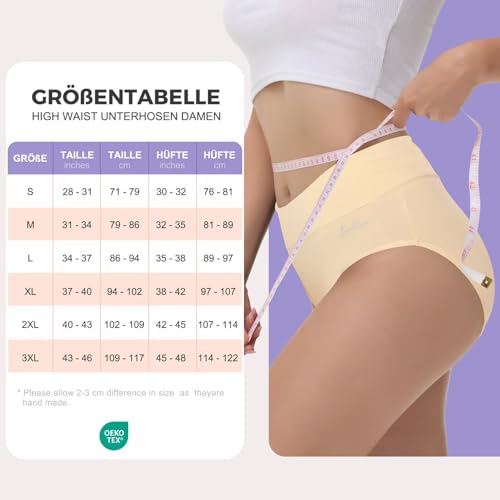 IceReco Damen Unterwäsche Unterhosen Damen Bauchweg Unterhose High Waist Baumwolle 5er Pack Slip Sportunterwäsche Schlüpfer Panties Briefs Underwear Stretch Atmungsaktiv Weich Hautfarben XXL