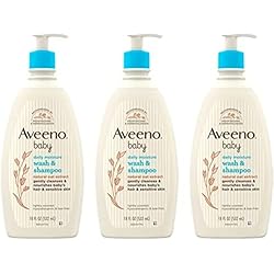 Aveeno Baby Daily Moisture Gentle Bath Wash & Shampoo with Natural Oat Extract, Hypoallergenic, Tear-Free & Paraben-Free Formula For Sensitive Hair & Skin, Lightly Scented, 18 Fl Oz (Pack of 3)