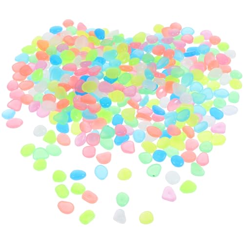 Outanaya 500pcs Luminous Pebbles Fish Tank Rocks Aquarium Gravel Fish Tank Pebbles Decorative Rocks Glow Pebbles Decoration Glow in Dark Rocks Small Stone Decorations Garden Rocks Resin
