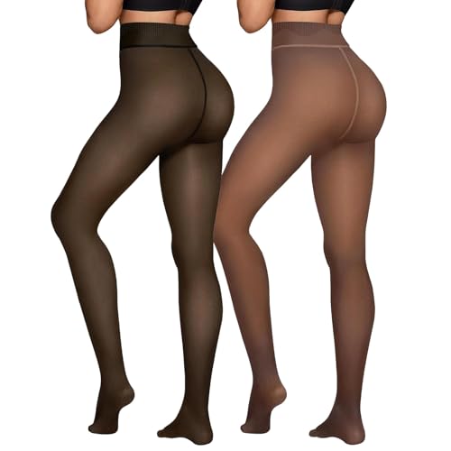 Image of X-CHENG Fleece Lined Tights Sheer Women - Fake Translucent Warm Pantyhose Leggings Sheer Thick Tights for Women