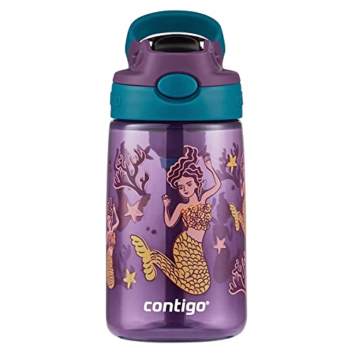 Image of Contigo Kids Straw Water Bottle with AUTOSPOUT Lid, 14oz, Purple Mermaid