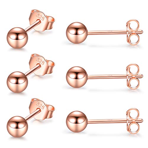 CERSLIMO Silver Stud Earrings for Women Men Girls, 3 Pairs Sterling Silver Tiny Ball Stud Earrings Small Dot Studs Dainty Cartilage Tragus Sleeper Earrings Set (2mm/3mm/4mm, Silver/Gold/Rose Gold)