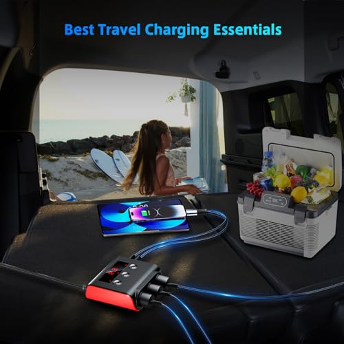 Image of 7 in 1 Cigarette Lighter Splitter, SONRU 3 Sockets Cigarette Lighter Splitter with 4 Fast Charging USB Ports, 120W 12V /24V DC Independent Power Switches & LED Voltage Display for All Car Devices