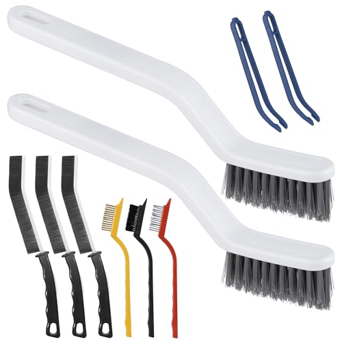 8PCS Grout Cleaner Brush Set,V-Shape Cleaning Supplies Grout Brush Tools,Hard Bristle Crevice Cleaner Brush for Household Use with Clip for Window,Kitchen,Sink,Toilet,Sliding Door Track,Bathroom Tiles
