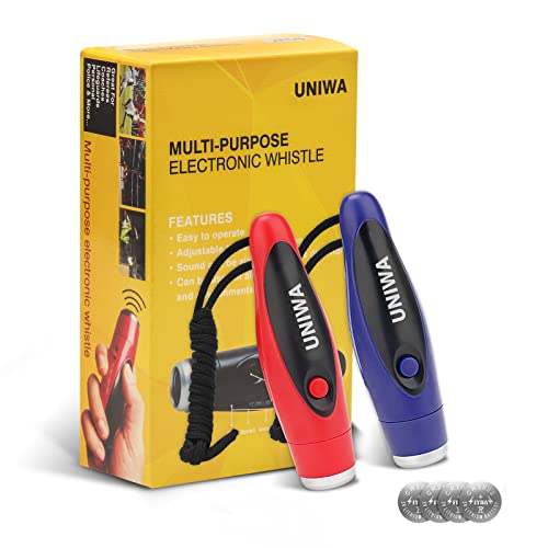 Image of UNIWA Electronic Whistles, 2 Pack Handheld 3 Tone High Volume Electric Whistle with Lanyard for Teacher Coach Referee, Loudest Emergency Whistle Volleyball Soccer Sports Whistle