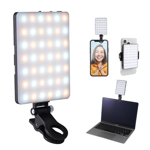 Voarge 60 luces LED de vídeo, luz para selfie, 3000-7000 K, 3 modos de luz y brillo, recargable 2200 mAh, para teléfono, cámara web, portátil, maquillaje fotográfico