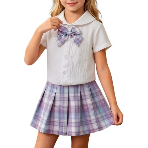 Ensemble d'été décontracté fille avec jupe courte et chemise à carreaux