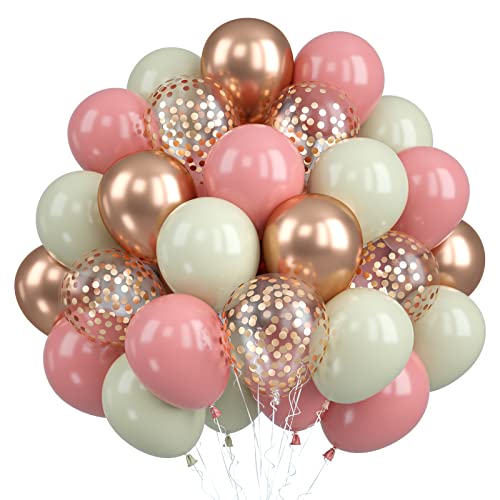 Luftballons Roségold, 30 Stück Roségold Rosa Luftballons Geburtstag, Rosegold Konfetti Ballons Retro Rosa Weiß Helium Ballons Hochzeit Latex Luftballons für Geburtstagsdeko Mädchen Hochzeit Babyparty Cover