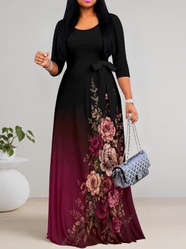 Image of Women's 3 /4 Sleeve Maxi Dress with Pockets
