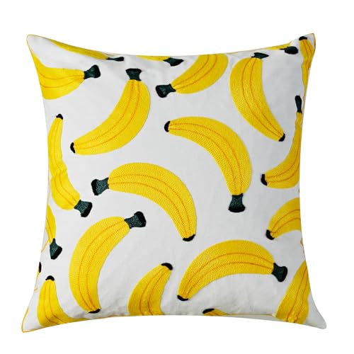 Fundas de cojín bordadas de plátano amarillo, fundas de cojín cuadradas decorativas coloridas para casa de campo, sala de estar, dormitorio, sofá, decoración del hogar, 45 x 45 cm