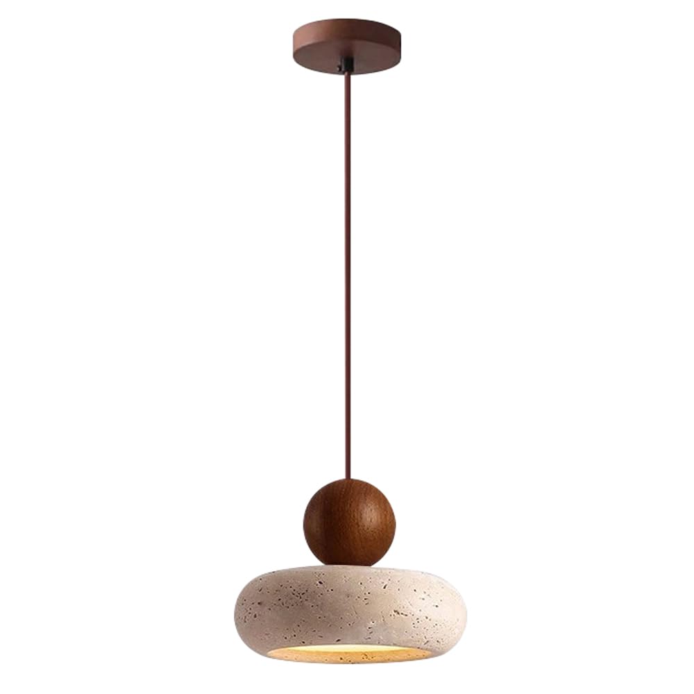 KXKLGWHN LED Light Source Natural Stone Chandelier, Wabi Sabi Style Yellow Travertine Hanging Light, Indoor Pendant Lamp, Bedroom Corridor Cafe Decorative Lighting Fixtures