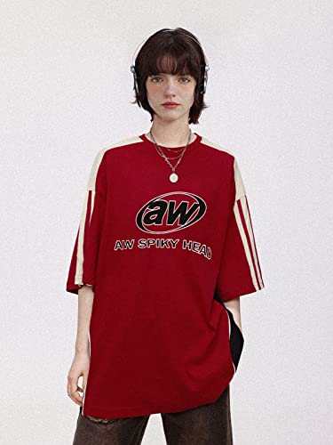 Vamtac Men's Short Sleeve Raglan Tees Color Block Letter Print Graphic Vintage Casual Summer Steetwear Tee Tops Unisex