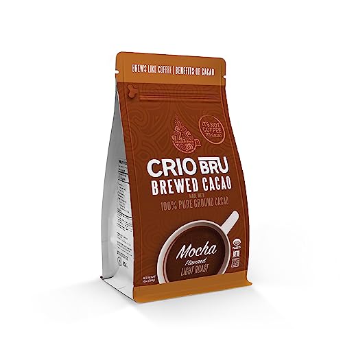 Crio Bru Brewed Cacao Mocha Flavored Light Roast 10oz Bag - Coffee Alternative Natural Healthy Drink | Made with 100% Pure Ground Cacao Beans | 99.99% Caffeine Free, Keto, Low Carb, Paleo, Non-GMO