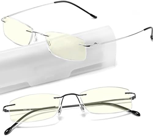 touk Titanium Rimless Reading Glasses Blue Light UV Blocking, Lightweight Spring Hinge Computer Readers for Men Wowen 2 Pack