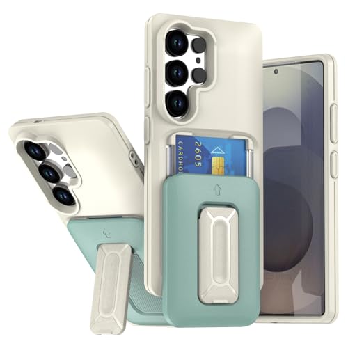 XINYANDIN �K�p�Ώ�Samsung Galaxy S26 Ultra/S26+/S26�p�E�H���b�g�P�[�X�A�B���X���C�h���J�[�h�z���_�[�t���ϏՌ��J�o�[�X�^���h�@�\�t��,�O���[��,S26 +