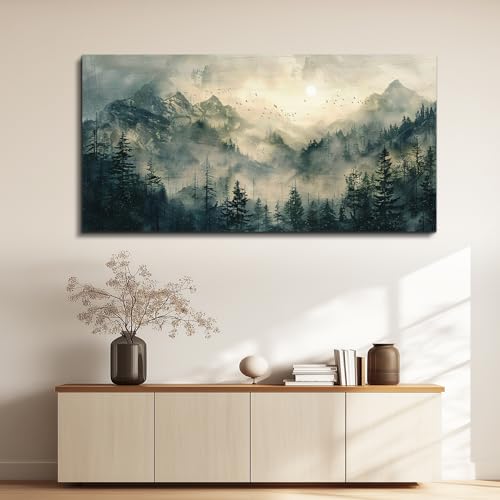 FUHAIHUA Large Framed Wall Decor For Living Room Canvas Wall Art For Office Farmhouse Wall Decorations For Bedroom Forest Fog Landscape Paintings Modern Pictures Artwork Room Home Decor 24x48 In