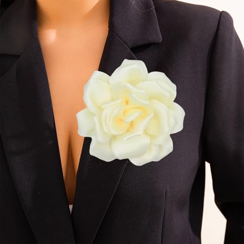 Image of Flower Brooch Pins for Women 5.5in Lapel Pins Large Rose Floral Brooches Dainty Satin Fabric Brooches Rose Flower Hair Clips Wedding Party Dance Clothes Accessories Jewelry