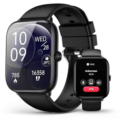 Image of Black Smart Watch for Men Women, Bluetooth Call, 2.06 inch HD AMOLED Fitness Tracker, 118 Sports Modes, Blood Pressure /Heart Rate /SpO2 /Sleep Monitor, IP68 Waterproof, Ideal Tech Gifts for Android iPhone