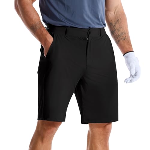 BROKIG Mens AdiArmor Golf Shorts Lightweight Stretch Dress Shorts Black