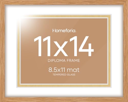 Image of Homeforia 11x14 Diploma Frame Wood, High End Natural Oak 11 x 14 Certificate Frames with Mat 8.5x11, 11 by 14 Wooden Document Matted Frame, Award Graduation Frames, Tempered Glass, Wall Kit, Set of 3