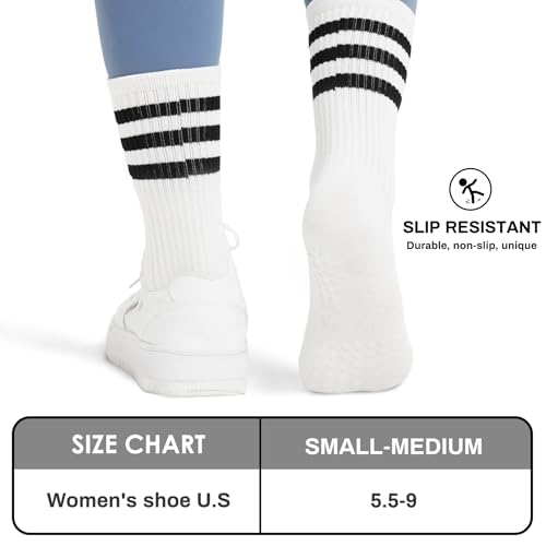 Image of Pilates Socks for Women Non Slip, Cotton Crew Grippy Yoga Socks with Grips for Maternity Hospital Workout, 3 Pairs