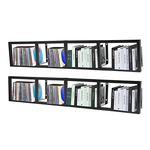 MARTEXBUY 2 Pcs Wall Mount 34 Inch Media Storage Rack, CD DVD Organizer Metal Black Shelf, 34