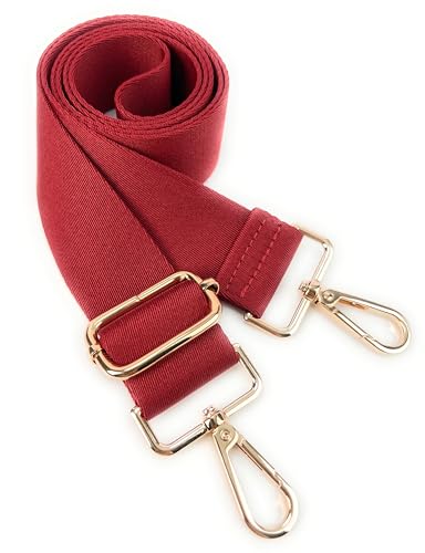 Image of Red Purse Strap with Light Gold Hardware 1-1 /2 Inch Wide Solid Color Replacement Crossbody Guitar Style Shoulder Strap for Handbags Totes