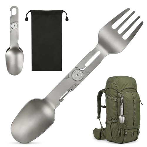 FSWWSF 2-In-1 Folding Spork GöFfel Titan Besteck Essbesteck Outdoor Set Klappbesteck Mit Stautasche FüR Camping Wandern Picknick Reisen (A)
