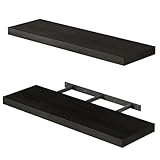 Fixwal Floating Shelves for Wall, 22' Long Wall Mounted Rustic Wood Shelves for Living Room, Bedroom, Bathroom and Kitchen, for Storage, Books, Room Decor (Black, Set of 2)
