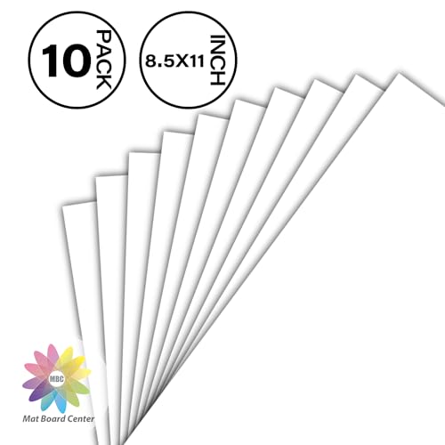 Mat Board Center, Pack of 10, 8.5X11 Uncut White Color Mats Mat Boards - Acid Free, 4-Ply Thickness, White Core - Great for Pictures, Photos, Framing Backing