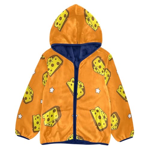 Cheese Slices on Orange Toddler Fleece Jacket Girl Boys Hooded Fleece Jacket Coat Warm Outwear Zip-up 3-10T