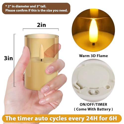 Image of 12Pack Flameless LED Candles with Timer, Battery Operated, Gold, 2 inchx3 inch | Small Pillar & Votive Candle with Realistic Flickering Warm Glow for Centerpieces, Wedding Tables, Holiday, and Home Decor