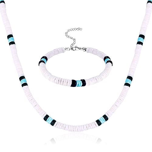 JOERICA Puka Shell Necklace and Bracelet Set with Clam Chip Coconut Beads Pookah Shells Choker Summer Beach Jewelry Set